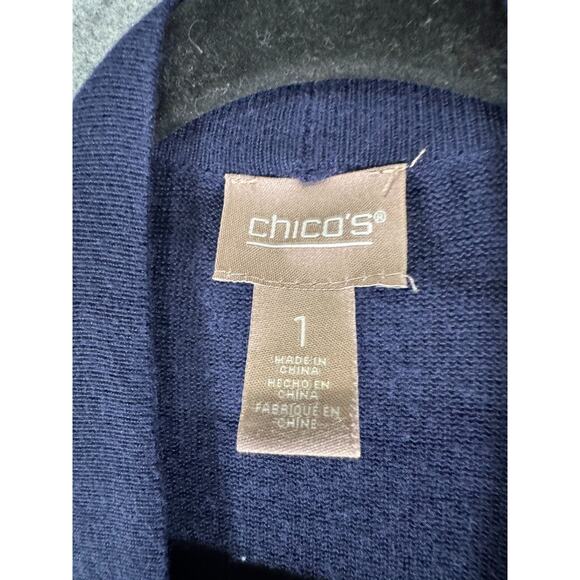 Chico's Sweater Women 1 Medium Long Sleeve Blue Lightweight Cardigan Neutral - Picture 2 of 7